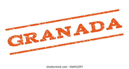 Granada watermark stamp. Text tag between parallel lines with grunge design style. Rubber seal stamp with scratched texture. Vector orange color ink imprint on a white background.