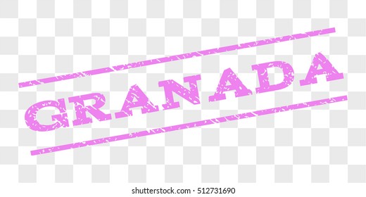 Granada watermark stamp. Text tag between parallel lines with grunge design style. Rubber seal stamp with dirty texture. Vector violet color ink imprint on a chess transparent background.