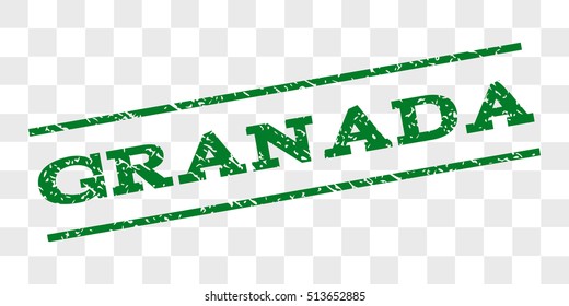 Granada watermark stamp. Text tag between parallel lines with grunge design style. Rubber seal stamp with dust texture. Vector green color ink imprint on a chess transparent background.