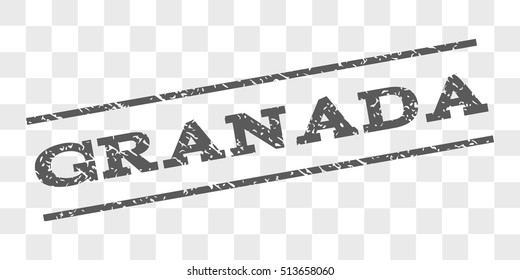 Granada watermark stamp. Text tag between parallel lines with grunge design style. Rubber seal stamp with dirty texture. Vector grey color ink imprint on a chess transparent background.