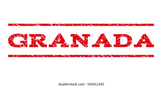 Granada watermark stamp. Text tag between horizontal parallel lines with grunge design style. Rubber seal stamp with scratched texture. Vector intensive red color ink imprint on a white background.