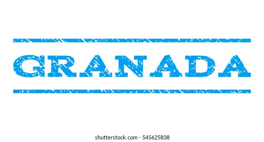 Granada watermark stamp. Text tag between horizontal parallel lines with grunge design style. Rubber seal stamp with dust texture. Vector blue color ink imprint on a white background.