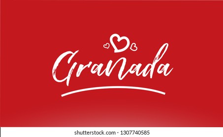 granada white city hand written text with heart on red background for logo or typography design