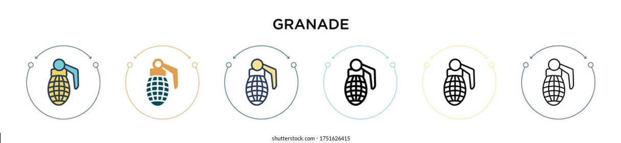 Granadensymbol in vollem, dünner Linie, Umriss und Strich-Stil. Vektorgrafik von zwei farbigen und schwarzen granatfarbenen Vektorgrafiken-Designs kann für mobile, i, web-basierte