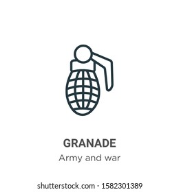 Granade outline vector icon. Thin line black granade icon, flat vector simple element illustration from editable army concept isolated on white background