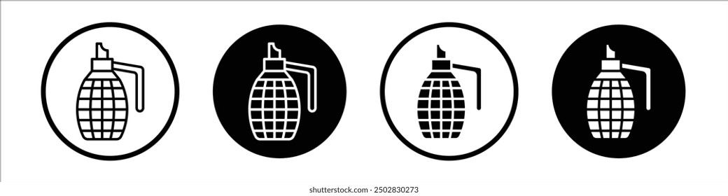 Granade vector icon set black filled and outlined style.