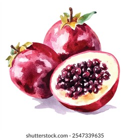 Granadilla fruit watercolor clipart illustration