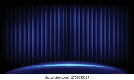 Grand Award Ceremony Background with Dramatic Stage Lighting and Elegant Blue Curtains