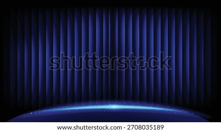 Grand Award Ceremony Background with Dramatic Stage Lighting and Elegant Blue Curtains