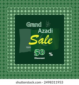 grand azadi sale, 50 % off, Azadi means in English (independence), geometric border, abstract design and art, gradients colors, eps vector file, social media post, banner