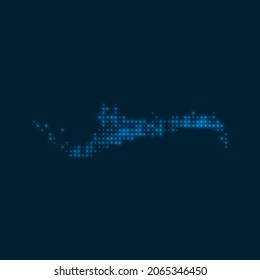Grand Bahama dotted glowing map. Shape of the island with blue bright bulbs. Vector illustration.
