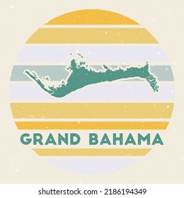 Grand Bahama logo. Sign with the map of island and colored stripes, vector illustration. Can be used as insignia, logotype, label, sticker or badge of the Grand Bahama.