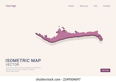 Grand Bahama map purple on white background with 3d isometric vector illustration