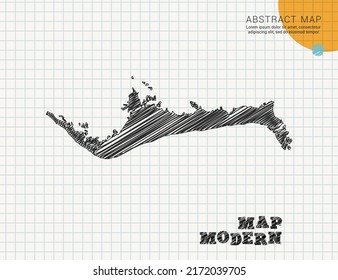 Grand Bahama map of vector black silhouette chaotic hand drawn scribble sketch on grid paper used for notes or decoration.