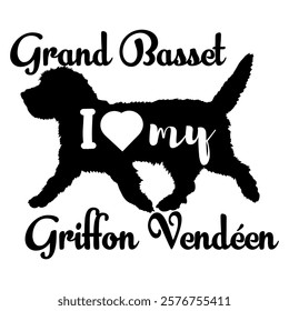 Grand Basset Griffon Vendéen dog silhouette, dog, dog breeds, logo, vector, silhouette, i love my dog, animal, illustration, icon, sign, design, black, symbol, pet, love