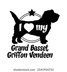 Grand Basset Griffon Vendeen Hund Silhouette, ich liebe meinen Hund, Hund, Hunderassen, Logo, Vektor, Silhouette, Tier, Illustration, Symbol, Zeichen, schwarz, Haustier,