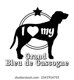 Grande Bleu de Gascogne cão silhueta, eu amo meu cão, cão, raças de cães, logotipo, vetor, silhueta, animal, ilustração, ícone, sinal, preto, animal de estimação,