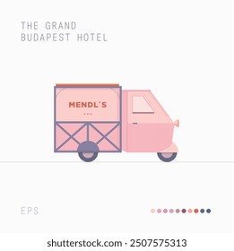 the grand budapest hotel, van, mendl's bakery, vector, eps, pink van