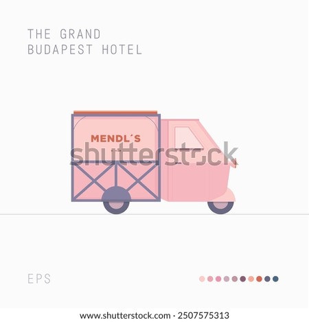 the grand budapest hotel, van, mendl's bakery, vector, eps, pink van