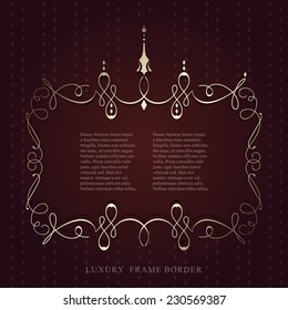 Grand calligraphic luxury frame border on dark red background. vector illustration