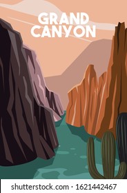 Grand Canyon Arizona Vector Illustration Background. Travel Destination to Grand Canyon Suitable for Print Art, Poster and Website. Flat Cartoon Vector Illustration in Colored Style.