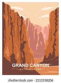 Vektorgrafik-Hintergrund des Grand Canyon Arizona. Geeignet für Print Art, Poster. Flache Cartoon Vektorgrafik im Farbstil.