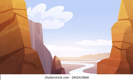 Grand Canyon desert landscape vector illustration. Cartoon background.