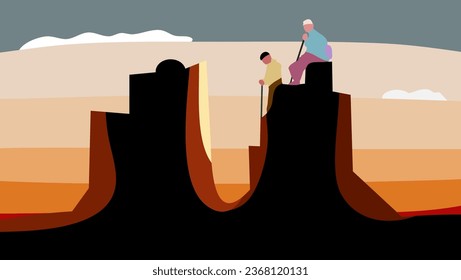 Grand Canyon Landscape with tourists, Flat Vector Illustration