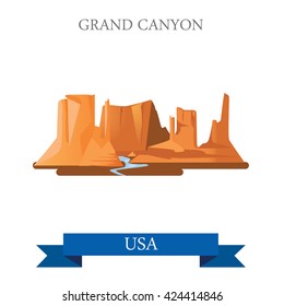 Grand Canyon National Park in Arizona United States. Flat cartoon style historic sight showplace attraction web site vector illustration. World vacation travel sightseeing North America USA collection