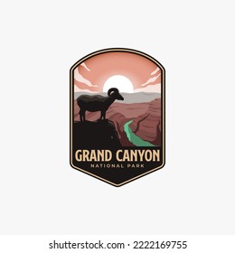 Grand Canyon National Park Logo Patch emblem design vector, Bighorn Sheep on the canyon peak emblem design