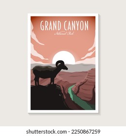 Grand Canyon National Park Poster Illustration Design, Bighorn Sheep auf dem Gipfel des Canyon Design