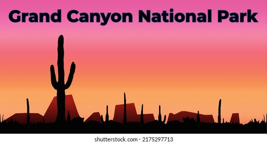 Grand Canyon National Park vector illustration. Natural landscape with flat mountains.