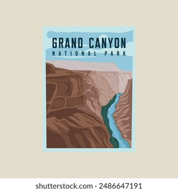 Grand Canyon National Park Vektorgrafik Poster Illustration Vorlage Grafikdesign. Canyon Rock Mountain Banner für Reiseveranstalter mit einfacher Landschaftsansicht