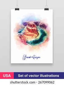 Grand Canyon National Park. Watercolor vector illustration