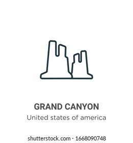 Grand canyon outline vector icon. Thin line black grand canyon icon, flat vector simple element illustration from editable united states concept isolated stroke on white background