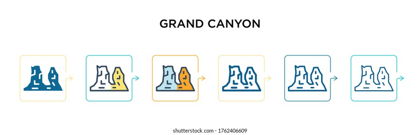 Grand canyon vector icon in 6 different modern styles. Black, two colored grand canyon icons designed in filled, outline, line and stroke style. Vector illustration can be used for web, mobile, ui