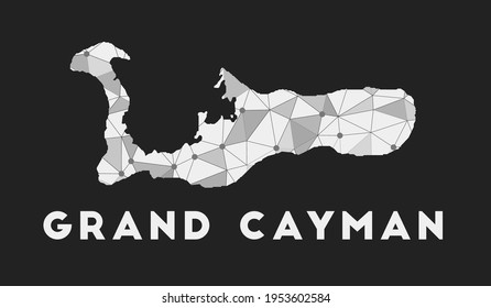 Grand Cayman - communication network map of island. Grand Cayman trendy geometric design on dark background. Technology, internet, network, telecommunication concept. Vector illustration.