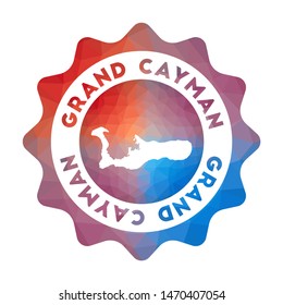 Grand Cayman low poly logo. Colorful gradient travel logo of the island in geometric style. Multicolored polygonal Grand Cayman rounded sign with map for your infographics.