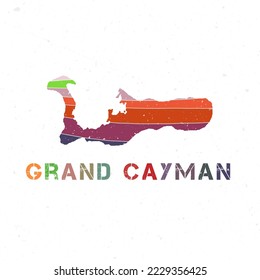 Grand Cayman map design. Shape of the island with beautiful geometric waves and grunge texture. Astonishing vector illustration.