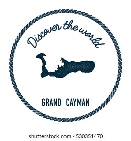 Grand Cayman map in vintage discover the world rubber stamp. Hipster style nautical postage Grand Cayman stamp, with round rope border. Grand Cayman map vector illustration.