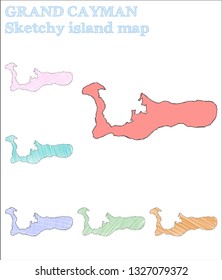 Grand Cayman sketchy island map. Pleasant hand-drawn illustration. Popular childish style icon.