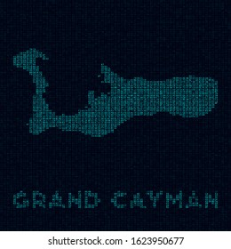 Grand Cayman tech map. Island symbol in digital style. Cyber map of Grand Cayman with island name. Astonishing vector illustration.