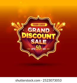 Grand Discount Sale Decorative 3D Logo. Shopping,  Advertising, Marketing, Promo, Sale, Offer, Celebrations, Discount, Indian Backgrounds