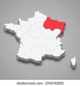 Grand Est region location within France 3d isometric map