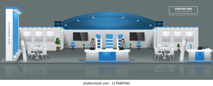 Grand Exhibition stand display mock up. High detailed 3d Vector illustration.