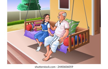 Grand father telling story to a kid