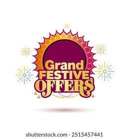 Grand Festive ofrece Logo para el festival indio Navratri, diwali y durga puja. Plantilla de publicidad, venta, compras, descuento, diseño de concepto de venta al por menor.