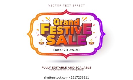 Grand festive sale concept for Navratri, Diwali, Festival. Sale, offer, shopping deal discount retro logo design.