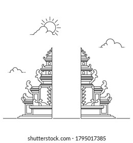 Grand gate of Bali Hindu temple vectorline  illustration. Suitable for background.