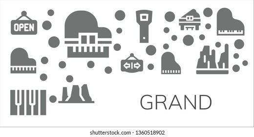 grand icon set. 11 filled grand icons.  Simple modern icons about  - Open, Piano, Opener, Canyon